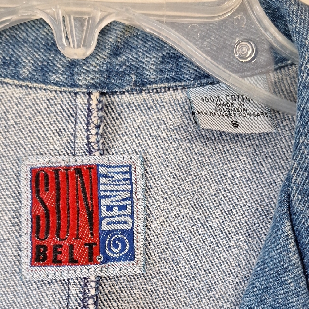 Vintage Sunbelt Denim Jean Jacket -Painted Gold Celestial Design -L- Blue / Gold - Picture 2 of 11